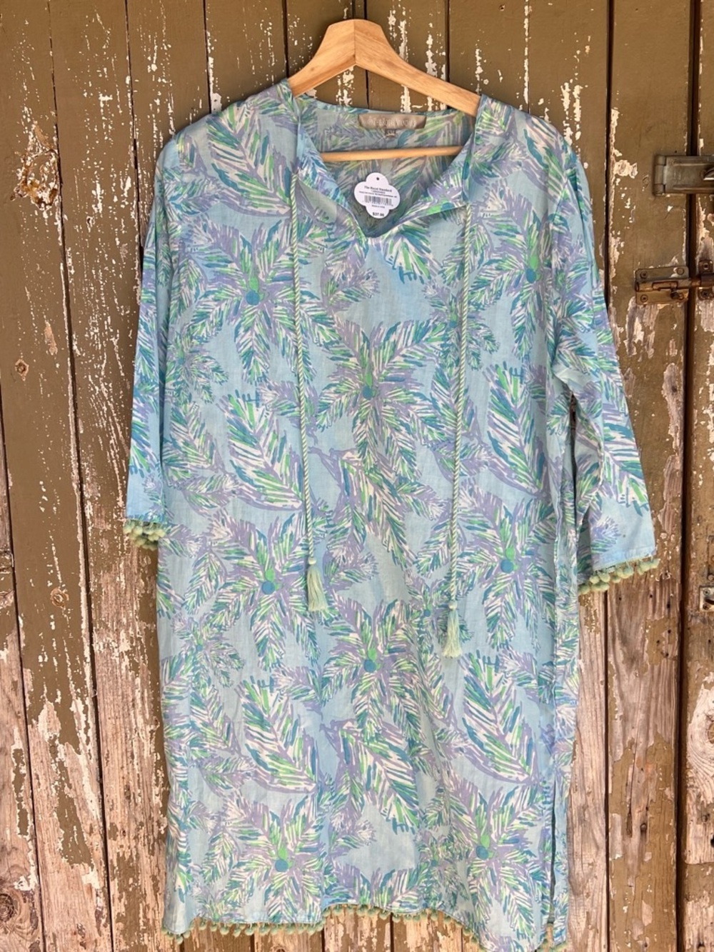 Light Blue Palm-Print Women's Swim Coverup